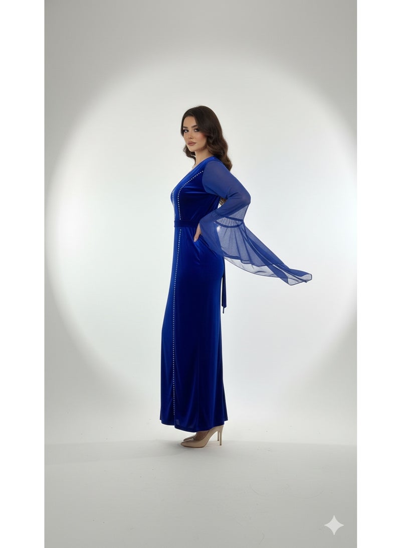 مانيكان فستان نسائي - بياقة على شكل حرف V، بكم طويل، بتصميم طويل - تصميم أنيق مناسب للخروج والمناسبات مع قصة مريحة - Image 1